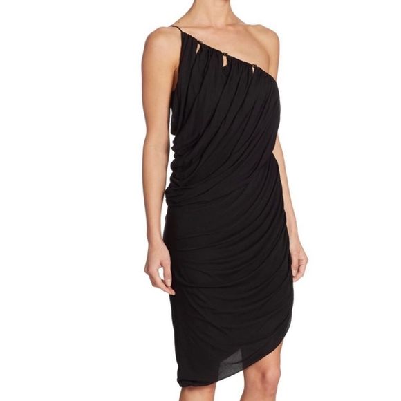Halston Heritage Black One Shoulder Draped Asymmetrical Dress Small - Picture 1 of 13